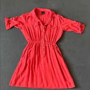 Fun & Flirt Coral Pink Long Sleeve Shirt Dress